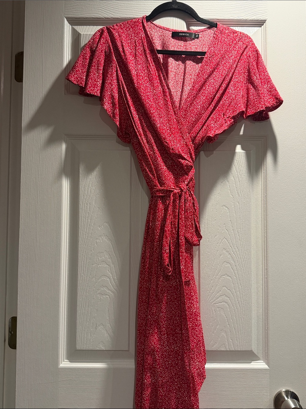 Zesica Red Floral Wrap Midi Dress